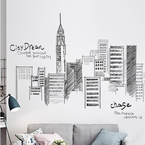 Black Retro Large Tall City Buildings Set Wall Stickers Pvc Diy Mural Art For Living Room Sofa Decoration Background Decal 3size
