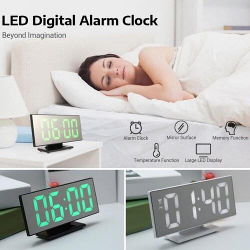 Alarm Clock Digital Big LED Screen Mirror Mute Time Display Alarm Clock Desk Table Timepiece Multifunctional Makeup Mirror Watch