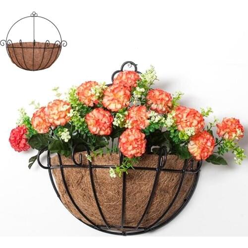 Flowerpot Iron Coconut DIY Garden Hanging Planters Wall Baskets Pot Half Round Wall Hanging Flower Basket Coconut Palm Pad