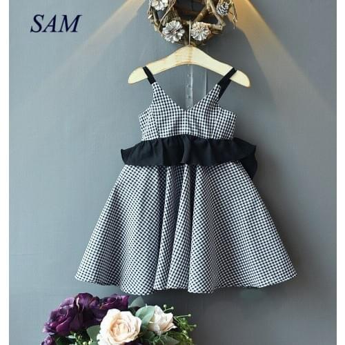 2020 baby girls sleeveless dress princess plaid lace dresses for kids suspender v-neck cute children summer dress