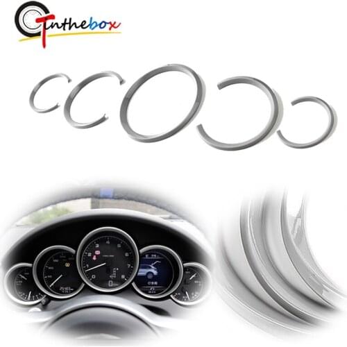 Gtinthebox 5pcs Silver ABS Dashboard Instrument Frame Cover Ring Trims Stickers For Porsche 911 Cayenne Panamera Car Accessories