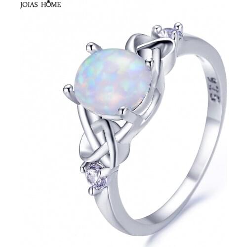 JoiasHome Fashion Womens 925 Sterling Silver Ring Female Fine Jewelry Oval White Opal Gemstone Fashion Accessories Size5-10