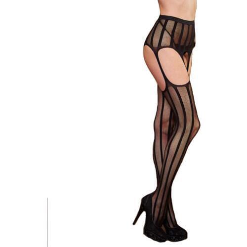 Womens Sexy Belt Mesh Tights Thigh High Silk Stockings Hollow Out Solid Fishnet Fancy Night Club Pantyhose
