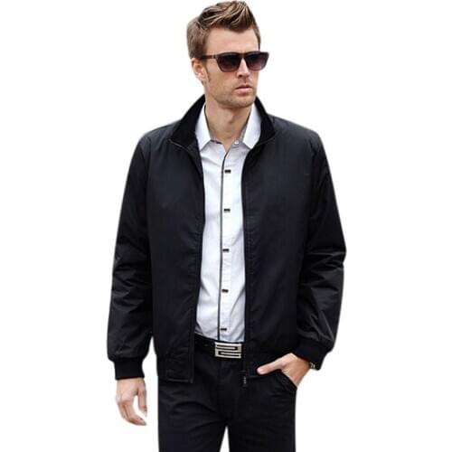 Autumn Jacket Men Spring Thin Casual Outerwear Retro Standing Collar Black Blue Business Coats Male College Vintage Jacket