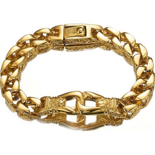 Hot Stainless Steel Gold Handcuffs Bracelets High Quality Heavy Thick Cuban Chain Bracelets Punk Mens Jewelry 8.66" * 12mm