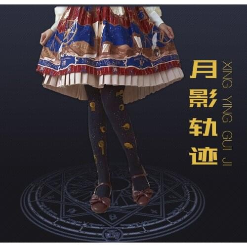 Moonlight Trajectory Cute Womens Lolita Tights Pantyhose Thicken Winter 500D Tights Black & White