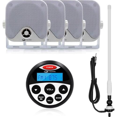 Marine Radio Waterproof Boat Audio Stereo Bluetooth Media Receiver Car MP3 Player+2 Pairs 4 inch Marine Speakers+ FM AM Antenna