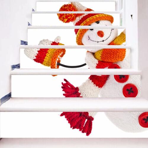 Snowman Stair Sticker Merry Christmas Decorative Stairs Stickers Self-adhesive Xmas 3D Wall Sticker Mural Wall Paper Home Decor