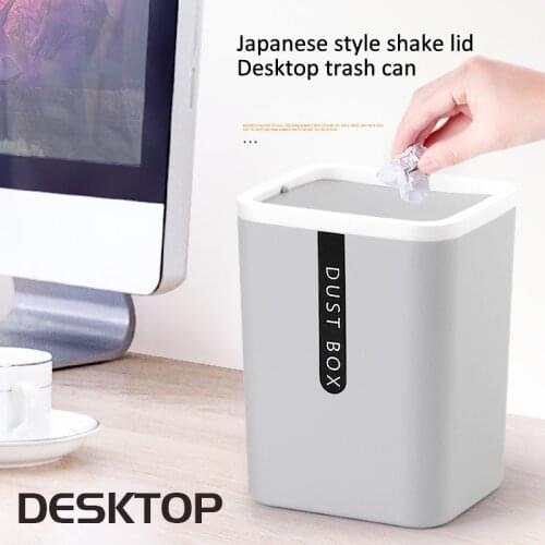 Desktop Trash Can Creative Mini Small Waste Bin Plastic Dustbin With Shake Cover For Home Office