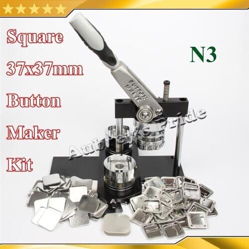 NEW Professional N3 Square 37x37mm Badge Button Maker Machine +100 Set Metal Pinback Button Supplies