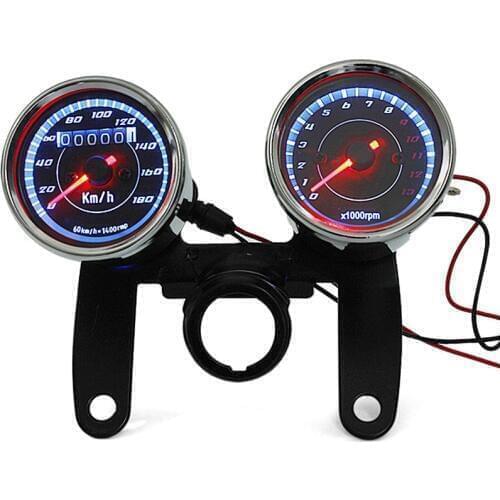 Newest 12V 0-180km/h Universal Chrome Motorcycle LED Backlight Odometer & Tachometer Speedometer Gauge With Bracket