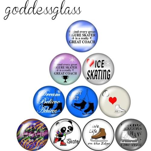 New Love ice skating Sport 10pcs 12mm/18mm/20mm/25mm Round photo glass cabochon demo flat back Making findings ZB0838