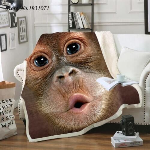 Funny Monkey face 3D Printing Plush Fleece Blanket Adult Fashion Home Office Washable Duvet Casual Kids Girls Sherpa Blanket 01