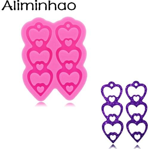 DY1075 Shiny Heart Love Earring Interlocking Resin Silicone Mold, Diamond Crafting Necklace Mold Making With Epoxy for Jewellery