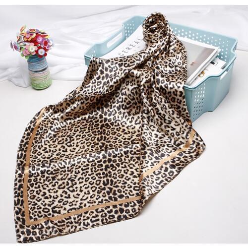 Fashion Leopard Print Scarves For Women Silkl Satin Hijab Scarf Female 90cm*90cm Luxury Square Shawl Head Scarfs For Ladies 2019
