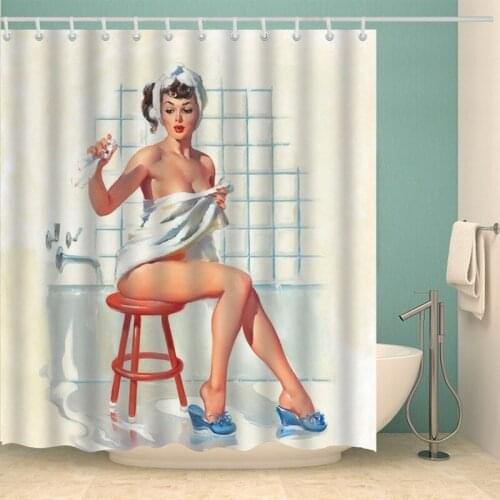 Girl Bathroom Curtain 3D Printed Sexy Woman Shower Curtains with 12 Hooks Waterproof Polyester Shower Curtain Waterproof
