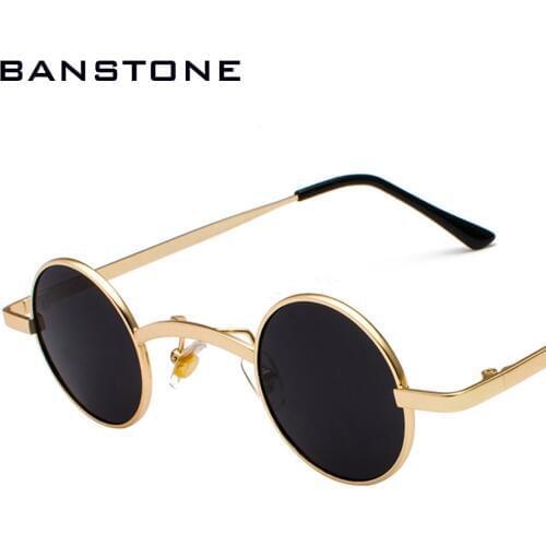 BANSTONE Gothic Vampire Style SteamPunk Rock Women Sunglasses Vintage Small Round Brand Design Men Sun Glasses Oculos De Sol