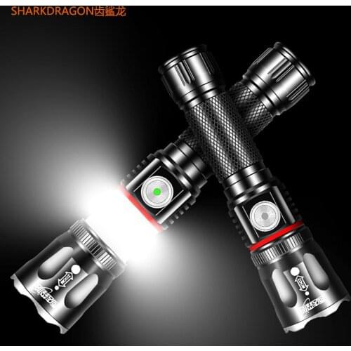 USB rechargeable LED flashlight Surrounding COB lamp + Tail magnet design 4 lighting modes Support zoom Waterproof camping torch