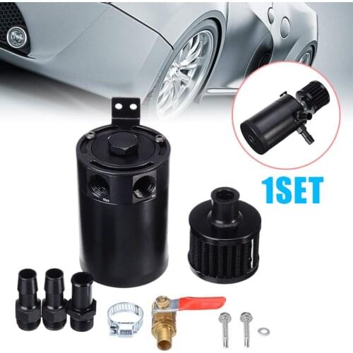 Universal 1set 2 Port Baffled Oil Catch Can Tank With Drain Valve Breather PCV/CCV Air Filter