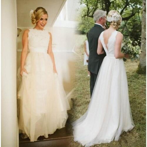 Vintage Beach Wedding Dresses Tulle Backless Sweep Train Plus Size Bridal Gowns For Garden Outdoor Wedding Dress Custom Made