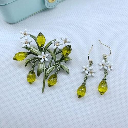 Lemon series Brooch Earrings womens Brooch earhook lovely plant flower paint clothing accessories pin ear jewelry