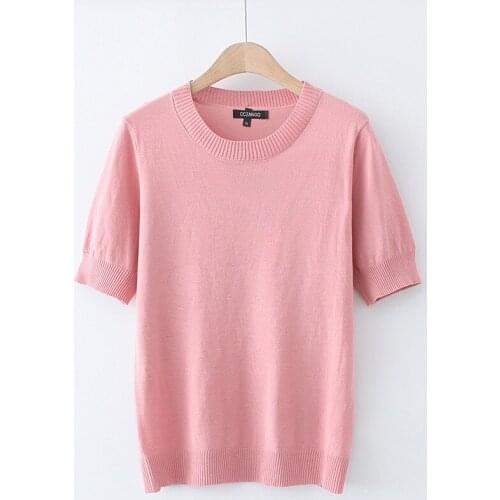 Plus Size Womens Short Sleeve Summer T-shirts Solid Ice Silk Slim Tops Oversized Simple Shirts