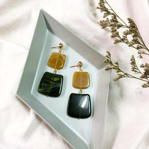 Fashion Jewelry Geometric Womens Big Earrings Acrylic Square Texture Stitching Double Color Long Earrings Womens Big Earrings