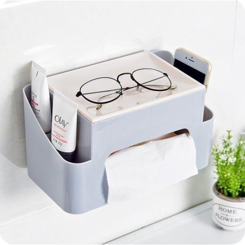 1pc Multifunctional Desktop Tissue Box Bathroom Wall-mounted Plastic Storage Box Household Storage Box