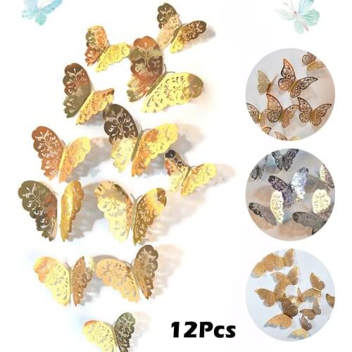 12Pcs 3D Butterfly Wall Decorations Cute Hollow Butterflies Wall Sticker Art Decals Home Decor Room Wall Art Ornaments