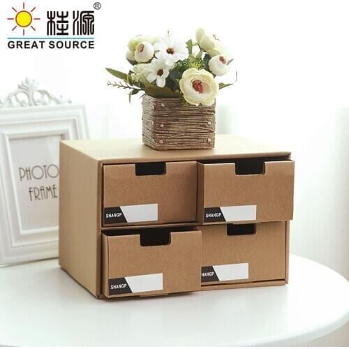 2 Layers Storage Composable Cabinet Office 4 Drawers Corrugate Foldable Home Storage Kraft Paper Environment Friendly(5PCS)