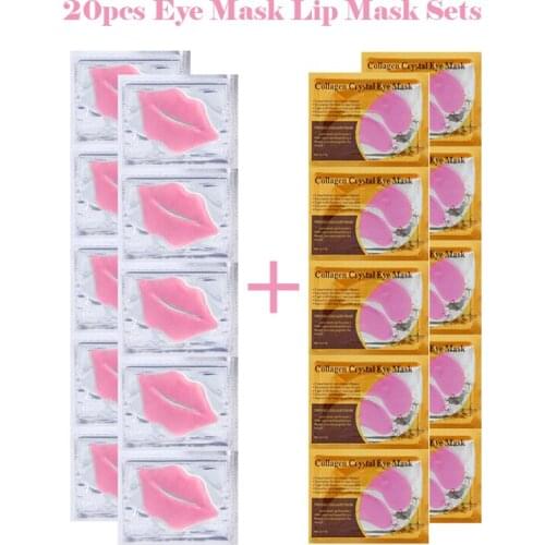 20pcs Eye Mask Lip Mask Skin Care Sets Moisturing Nourishing Labial Lips Mask Anti Aging Dark Circles Eye Patches Face Care Set