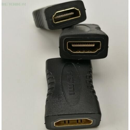 300PCS/LOT High Quality Black HDMI Female To HDMI Female Connector Extender HDMI Cable Cord Extension Adapter Converter 1080P