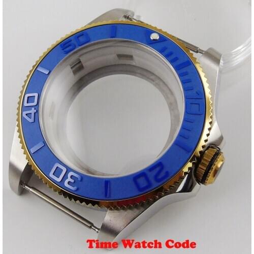 Bliger 43mm Watch Case Parts Sapphire Crystal fit for NH35 NH36 movement Clear case back golden color plated ceramic bezel