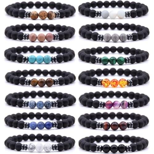 Eif Dock 8mm Bead Bracelet Natural Tiger Stone Charm Onyx Beaded Couple Distance Bracelets for Women Men Gift Stretch Jewelry