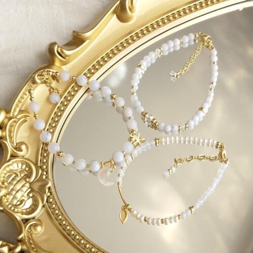 Lii Ji Blue Lace Agate 14K Gold Filled Bracelet Natural Stone 3mm/4mm/6mm Real Pearl Austria Crystal Handmade Jewelry For Gift