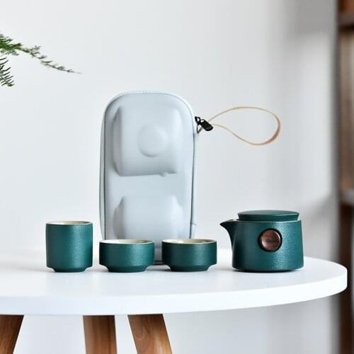 Japanese-Style Tea Set Ceramic Portable Teapot Outdoor Travel Gaiwan Kettle Office Teacups Kung Fu TeaSet Dinkware Office