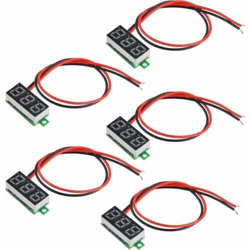 5pcs Mini Digital DC Voltmeter 0.28 Inch Two-Wire 2.4V-30V Voltage Tester Meter 5 Colors RCmall DIY0061