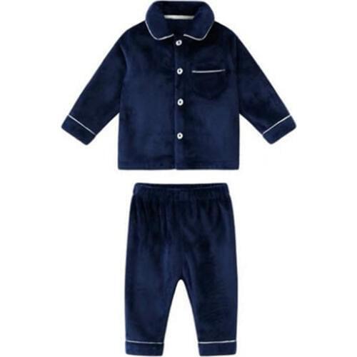 Kids Boys Girls Pajamas Sets Childrens Flannel Long Sleeve Sleepwear 2Pcs Sets Baby Home Wear White Navy Clothing Set 2-6Y PJ34