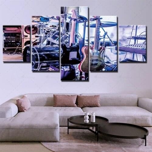 Home Decor Canvas Painting Guitar Drum Kit Pictures Wall Art Print Modular Musical Instrument Poster For 5 Set Living Room Frame