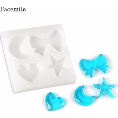 Facemile Sugarcraft Silicone Mold Moon Star Bow Heart Shape Jelly Cake Mold Fondant Mold Chocolate Gumpaste Mold for Baking