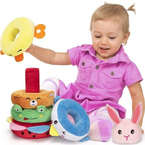 TEYTOY Plush Stacking Ring Baby Toys, Animals Theme Sorting Toy Stuffed Toys Soft Stacker Toys for Babies Boys and Girls