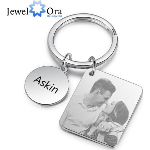 JewelOra Personalized Custom Photo Keychains for Ladies Stainless Steel Date & Name Engraved Calendar Keyring Christmas Gifts