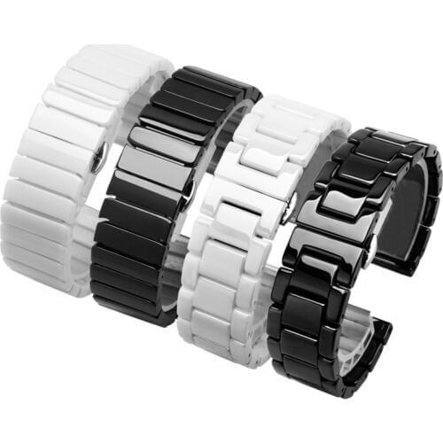 High quality ceramic watchband 14 15 16 17 18 19 20 21 22mm black white watch strap for men and women bracelet