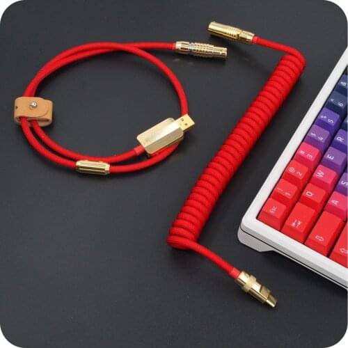 GeekCable Hand-made Customized Keyboard Data Cable Rear Aviation Plug Gold Hardware Woven Red For Mechanical Keyboard Type-C