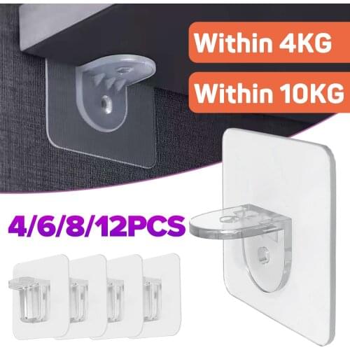 Shelf Support Adhesive Pegs Plastic Free Nail Closet Cabinet Shelf Support Clips Wall Hanger for Kitchen Bathroom Accessories
