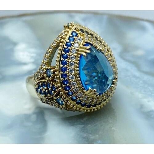 925K Sterling Silver Turkish Fashion Jewellery Aquamarine Womens Ring All Sizes