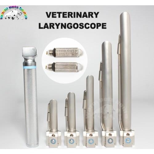 Stainless Steel Anesthesia Laryngoscope for Animals Dog Cat LED Lamp Laryngoscope with 5 Blades Veterinary Equipment