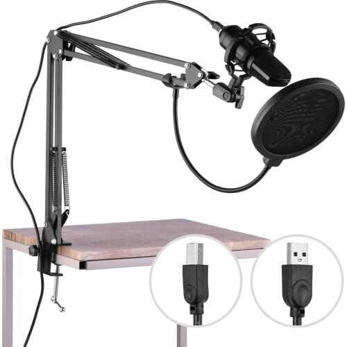 USB Professional PC Microphone Set Cardioid 192KHz/24Bit Noise-Cancelling Condenser Mic Compatible with Windows XP/Vista/7/8/10