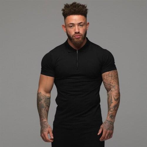 Mens Polo Shirt 2021 Summer Cotton Short-Sleeve Top for Men Solid Color Zipper Lapel Fashion Trend Fitness Sports T-Shirt