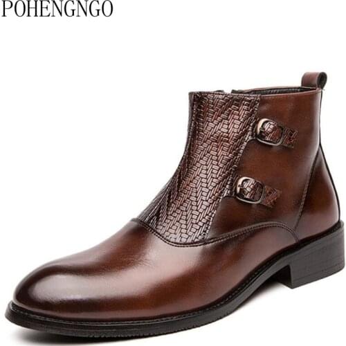 Retro Side Buckle Men Leather Boots Italian Zipper Men Chelsea Boots Wedding Dress Shoes Formal Men Ankle Boots Business Shoes